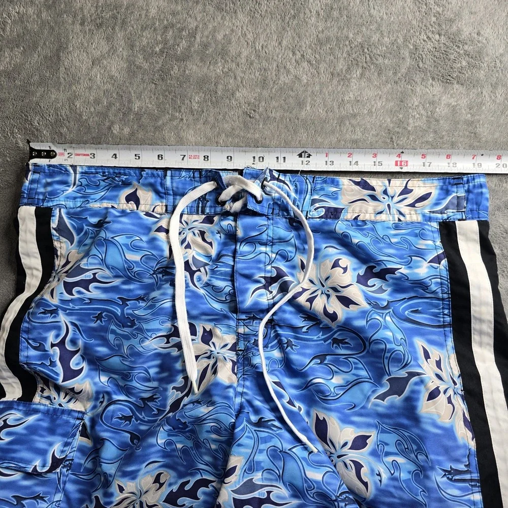 Gecko Hawaii Shorts Mens M Boardshorts Blue Floral Gecko Drawstring 10